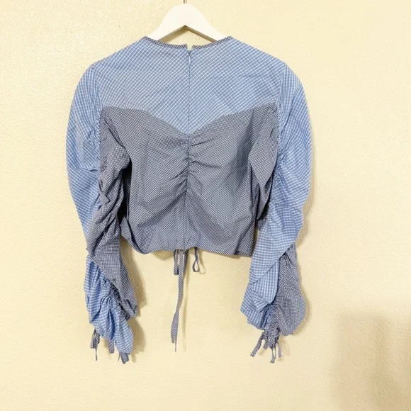 NWT SANDRO Formidable Blue Ruched Stripe Mixed Media Crop Top size 3/large - Picture 6 of 12